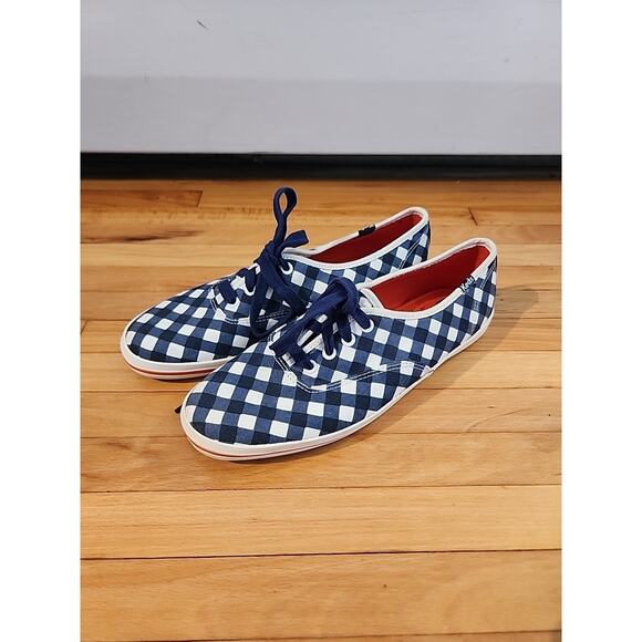 Keds For Kate Spade Casual Blue White Checkered Canvas Sneakers 8.5 - Picture 1 of 8